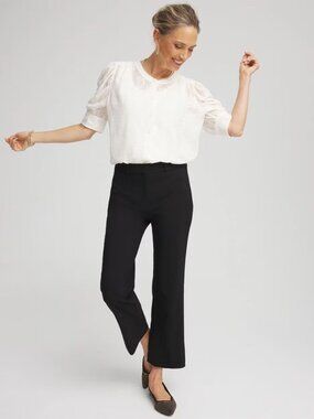 Chicos Emme Cropped Flared Pants Womens 2R US L 12 Black Twill Slim-Stretch